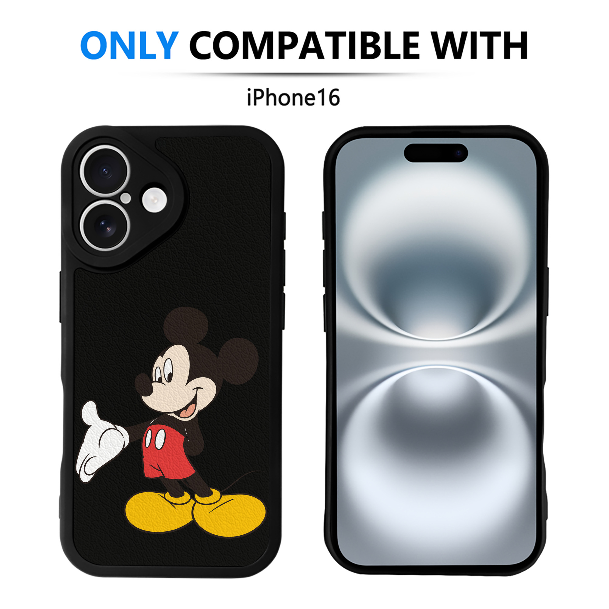 （画像用） ミッキーマウス Mickey Mouse 【iPhone 16シリーズ対応】シリコンスマホケース（レザー調） 材質：シリコン